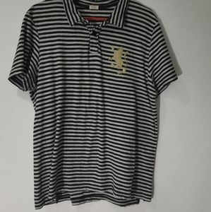 Osklen Black and Gray Striped Polo Shirt Size L